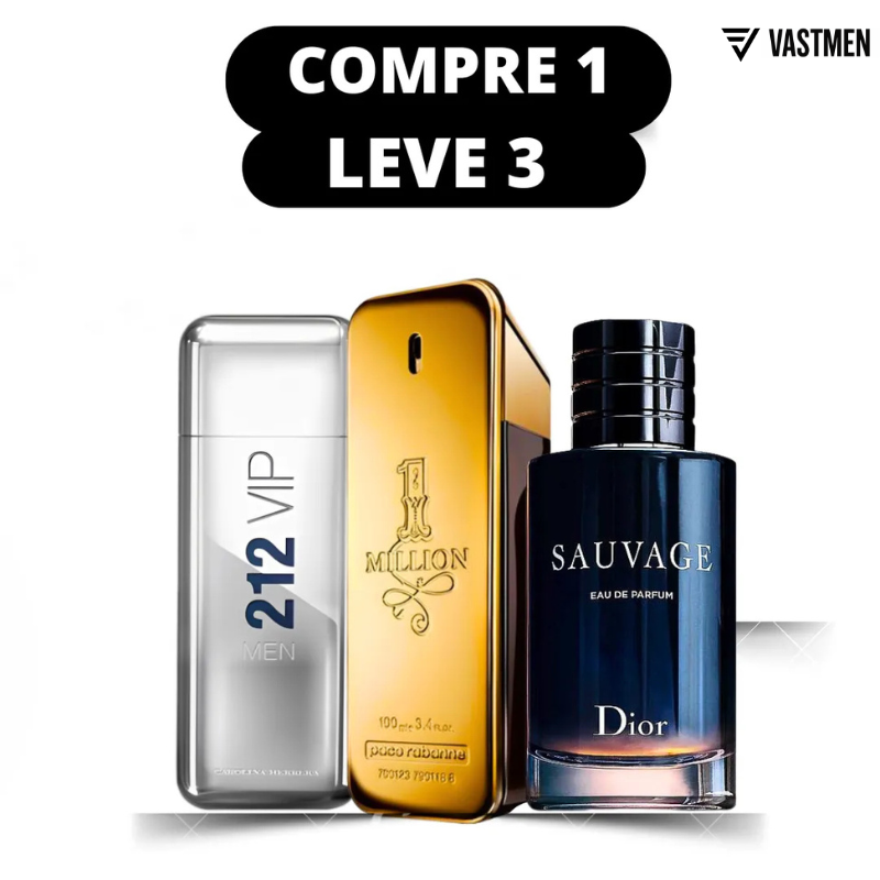 Kit 3 Perfumes importados Masculinos - sauvage - 212 vip - one million - 100ml + Frete Grátis - últimas unidades